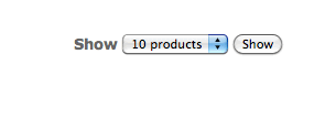 Example of a dropdown list used to select the amount of products to show on the page
